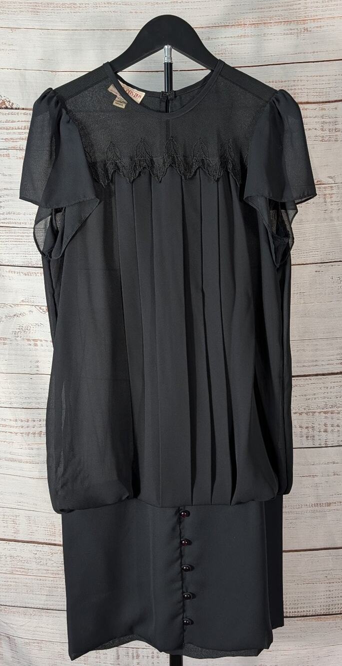 Vintage Diamonds Run Dress Medium Black Sheer Lace Drop Waist Goth Flapper LBD